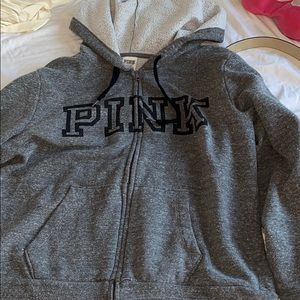 PINK GREY ZIP UP HOODIE